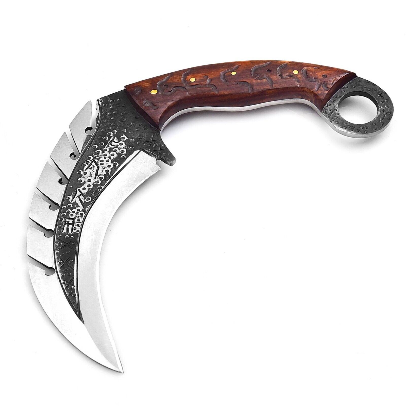 Custom Handmade Carbon Steel Viking Karambit With Polished Wood Handle