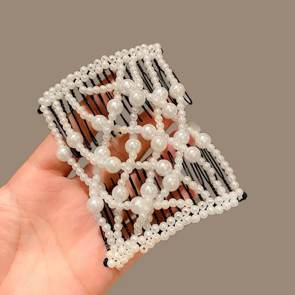 Elegant Pearl Elastic Magic Hair Comb and Butterfly Fancy Clip