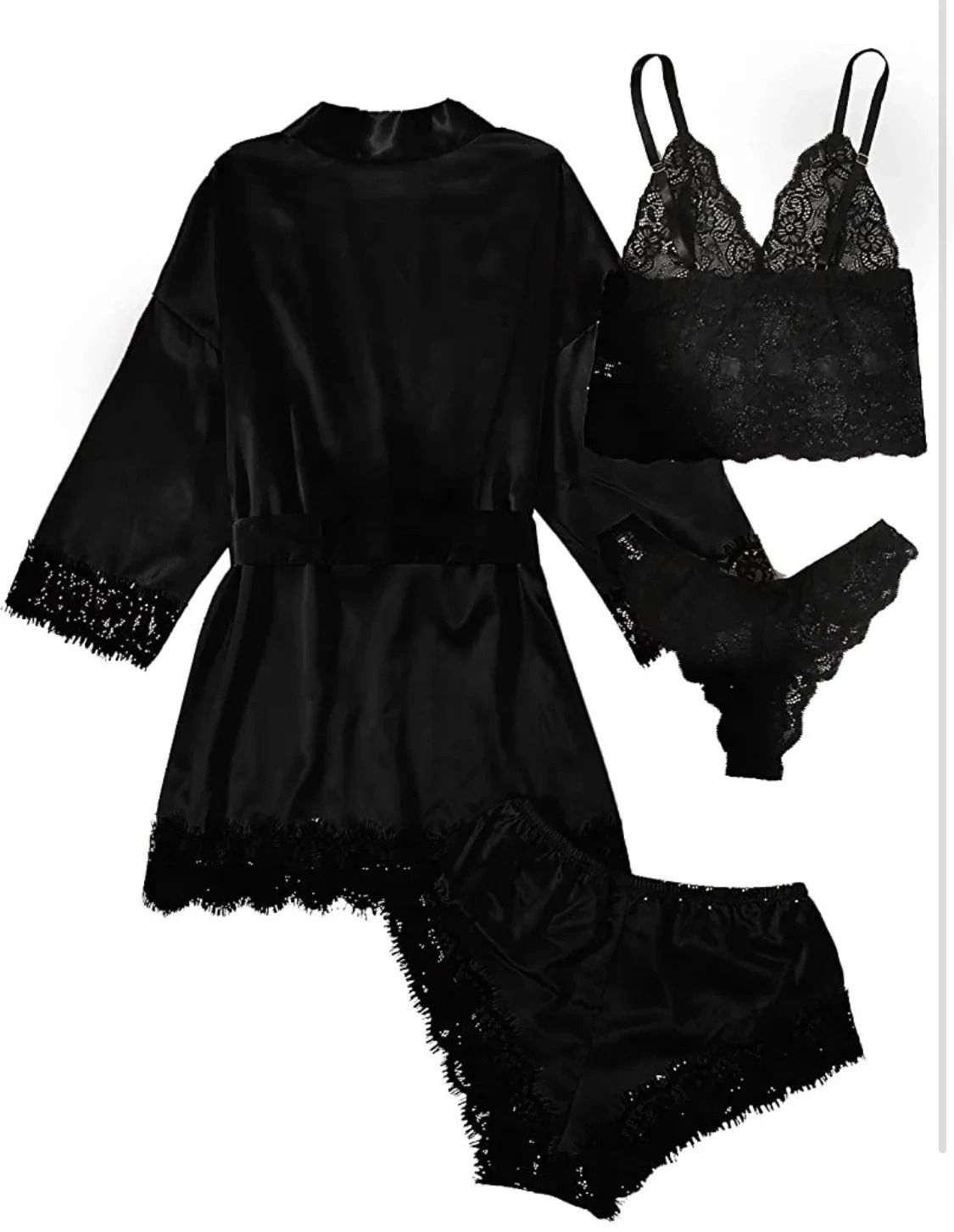 Womens Fashion Print Satin Pajama Set – Sexy Lace Trim Faux Silk Gown & Skin-Friendly Loungewear
