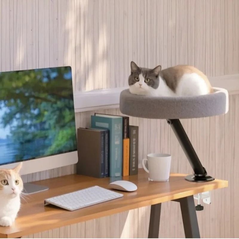Adjustable Desktop Cat Bed with Soft Nest and Climbing Frame