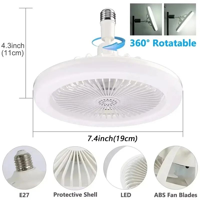 2-in-1 Ceiling Fan Lamp with Adjustable 3-Speed Fan and Dimmable E27 LED Light