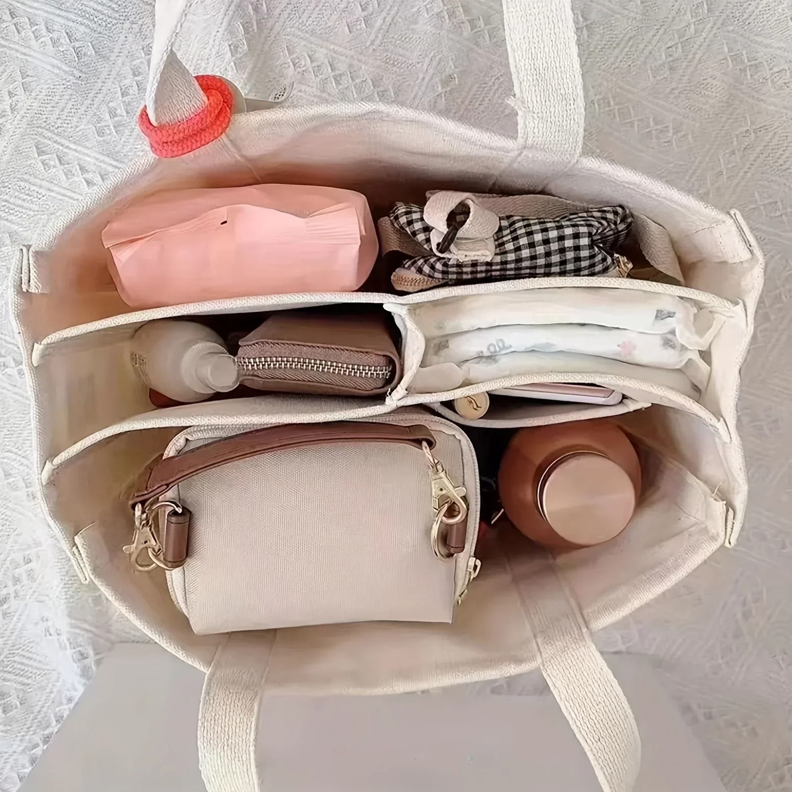 Ladies Canvas Handbag Multi Pocket Large Capacity Tote Bag
