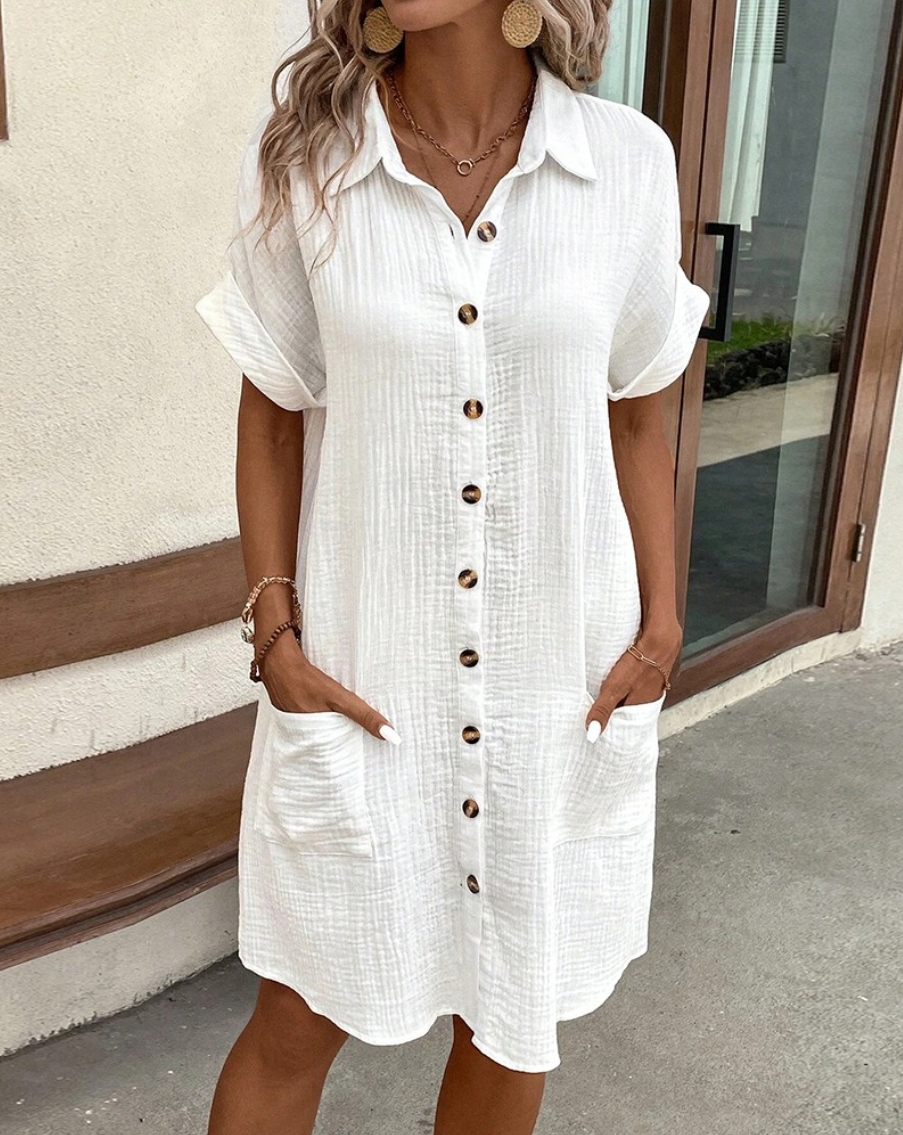 Ladies Casual Holiday Vestidos, Vintage Women Solid Mini Dress, V-neck Three Quarter Sleeve Dress