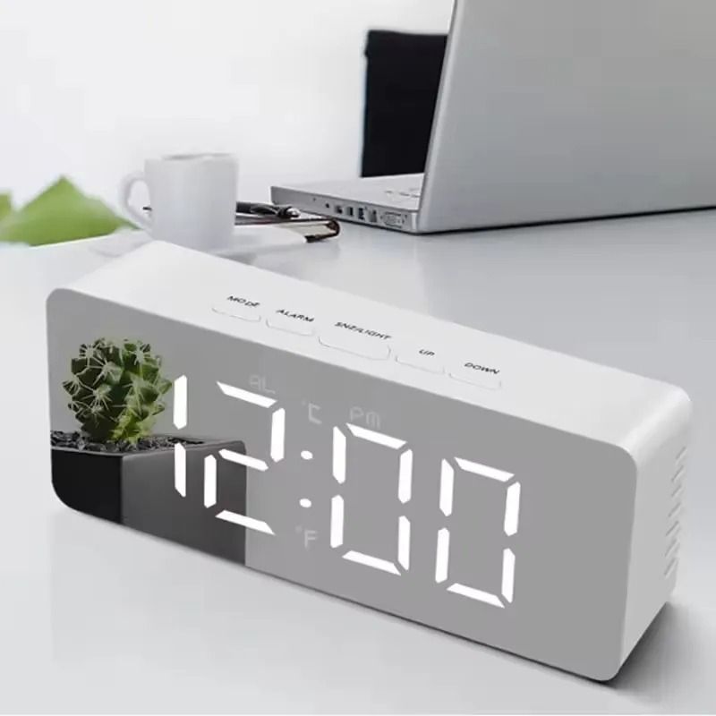 Mirror LED Alarm Clock Digital Display with Temperature and Smart Night Light