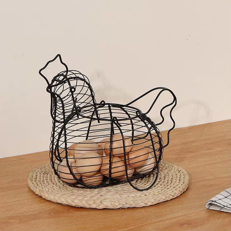 Iron Art Egg Storage Basket Chicken Shaped Organizer for Fruits, Vegetables, and Kitchen Storage