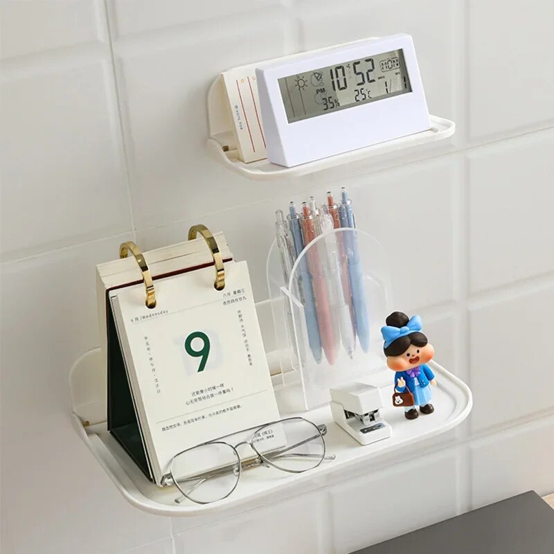 Folding Wall Mounted Shelf, Space Saving Storage Rack, Punch-Free Phone Holder, Wifi Router Tray, Bathroom Organizer