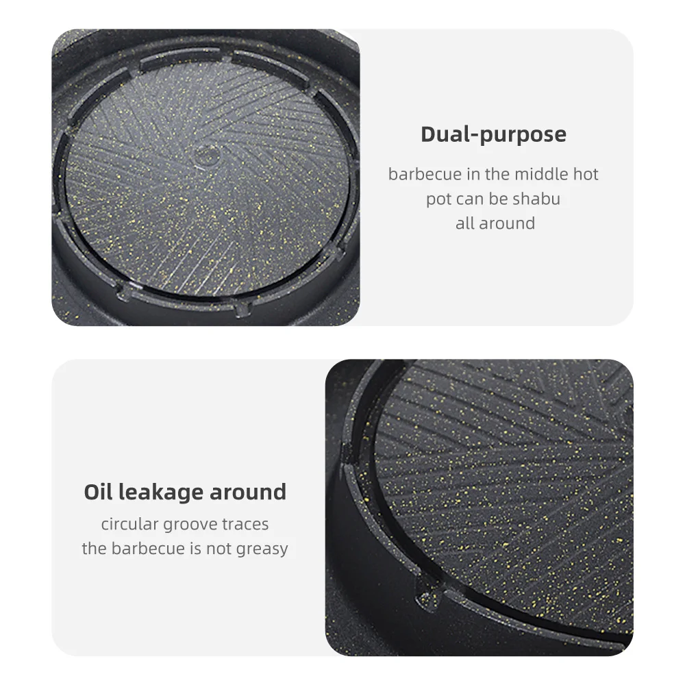 BBQ Hot Pot Grill Pan Dual Cooking Non Stick Camping Cooker