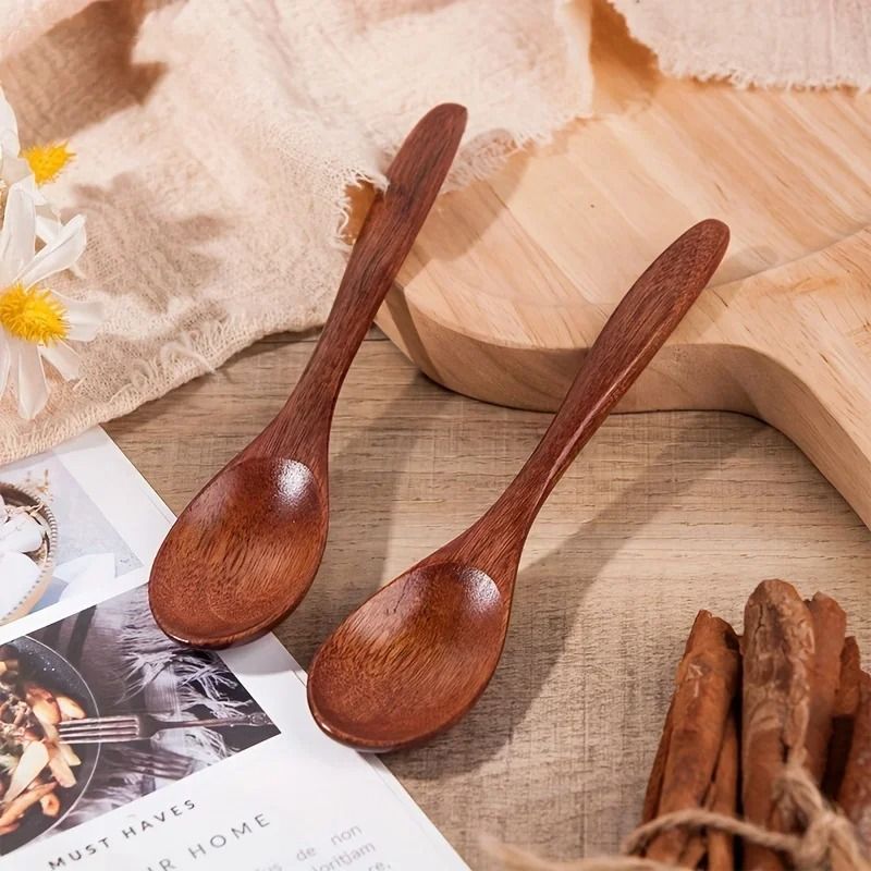 Wooden Tea Spoon Set Long Coffee and Dessert Spoons