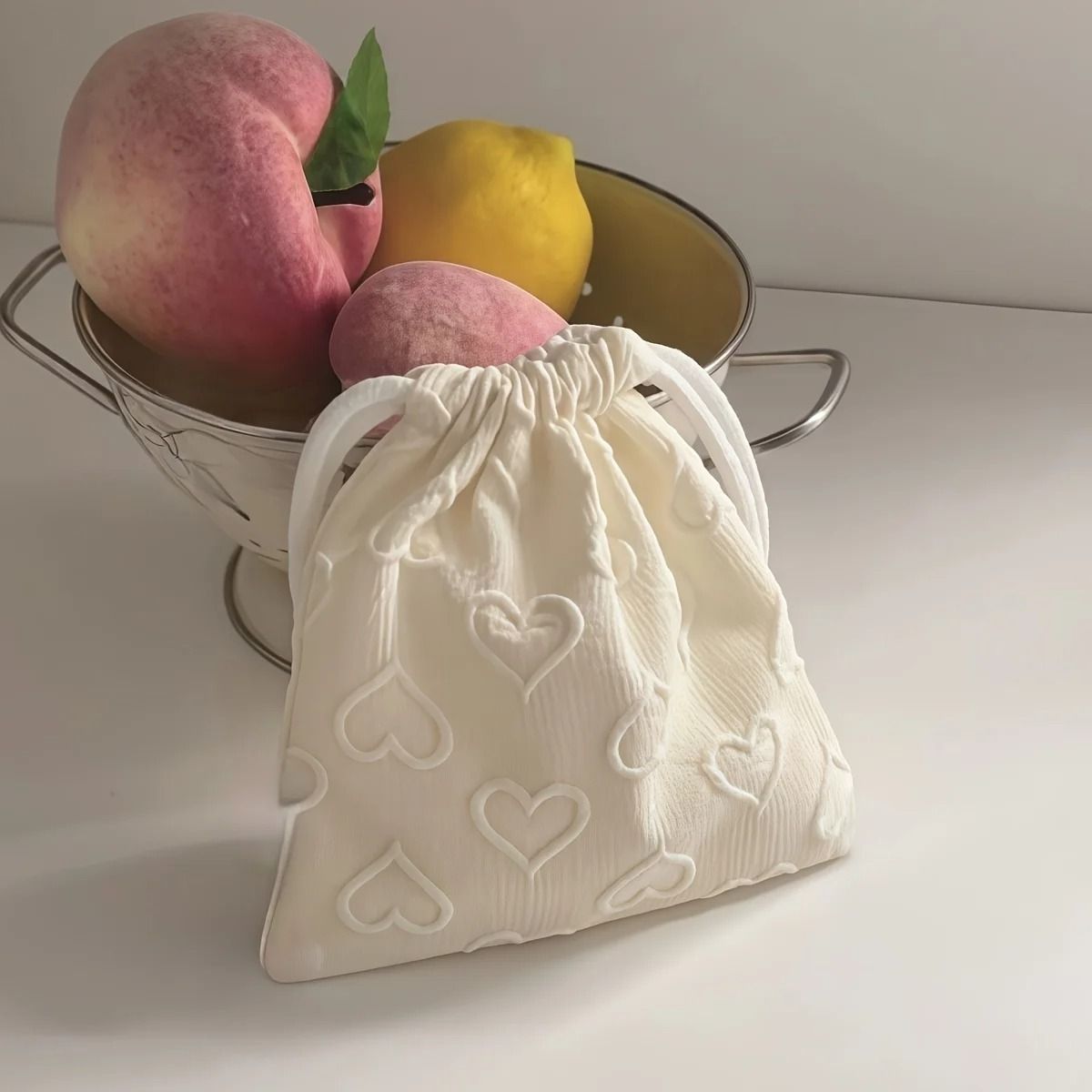 Cute Heart Print Drawstring Storage Bag Travel Cable Organizer