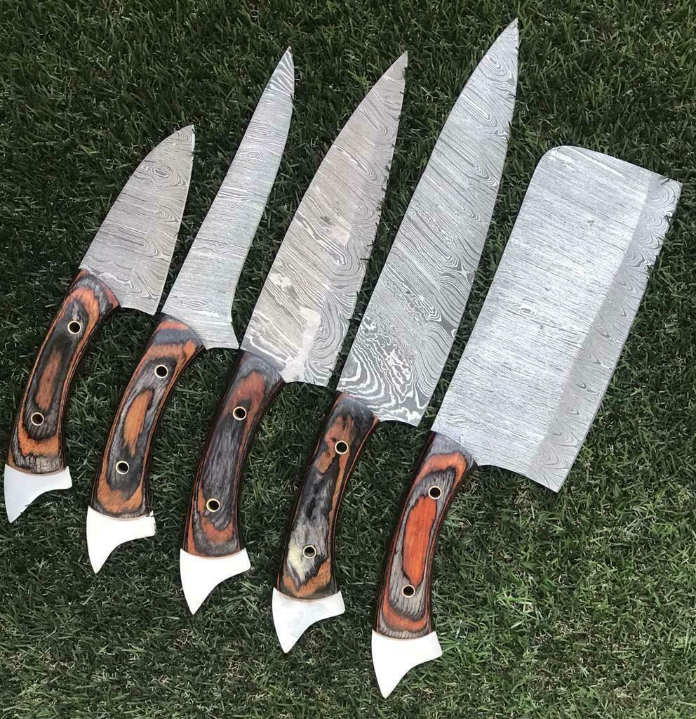 5-Piece Twist Damascus Kitchen Knives – Handmade & Durable