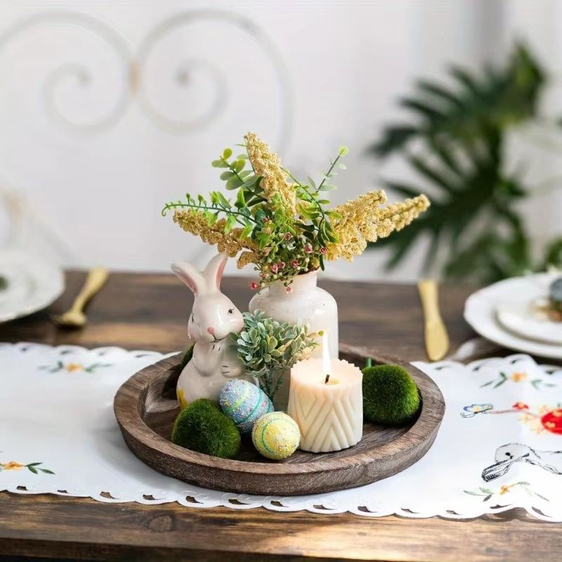 Wood Tray Round Wooden Candle Holder Dessert Plate