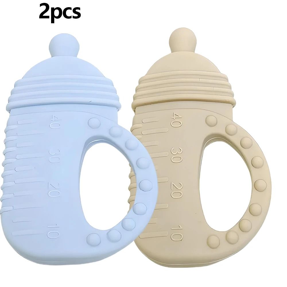 Silicone Baby Bottle Teether – Food-Grade Molar Toy with Easy-Grip Handle