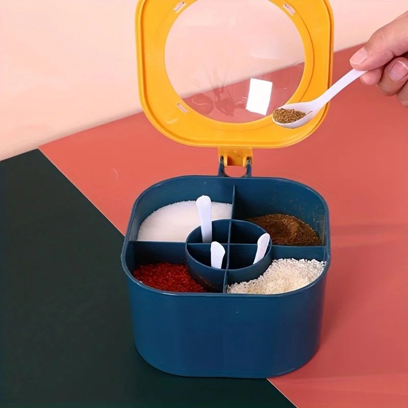 4 in 1 Seasoning Box with Lid and Spoons Large Capacity