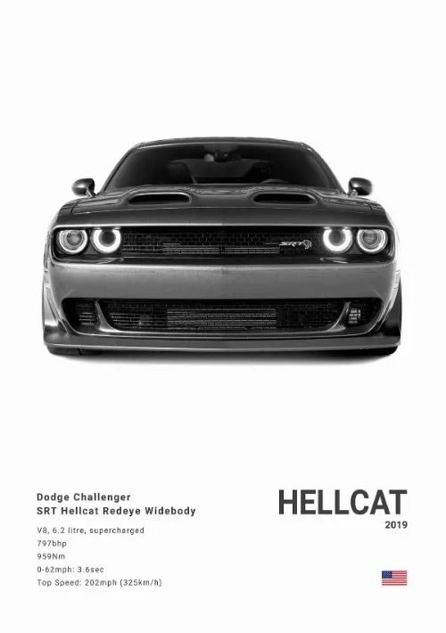 Dodge Challenger SRT Hellcat Redeye Canvas Wall Art Modern Muscle Car Poster