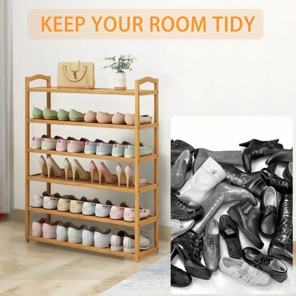EcoTier Bamboo Multi-Layer Shoe Rack – Modern Dustproof Entrance Storage Cabinet