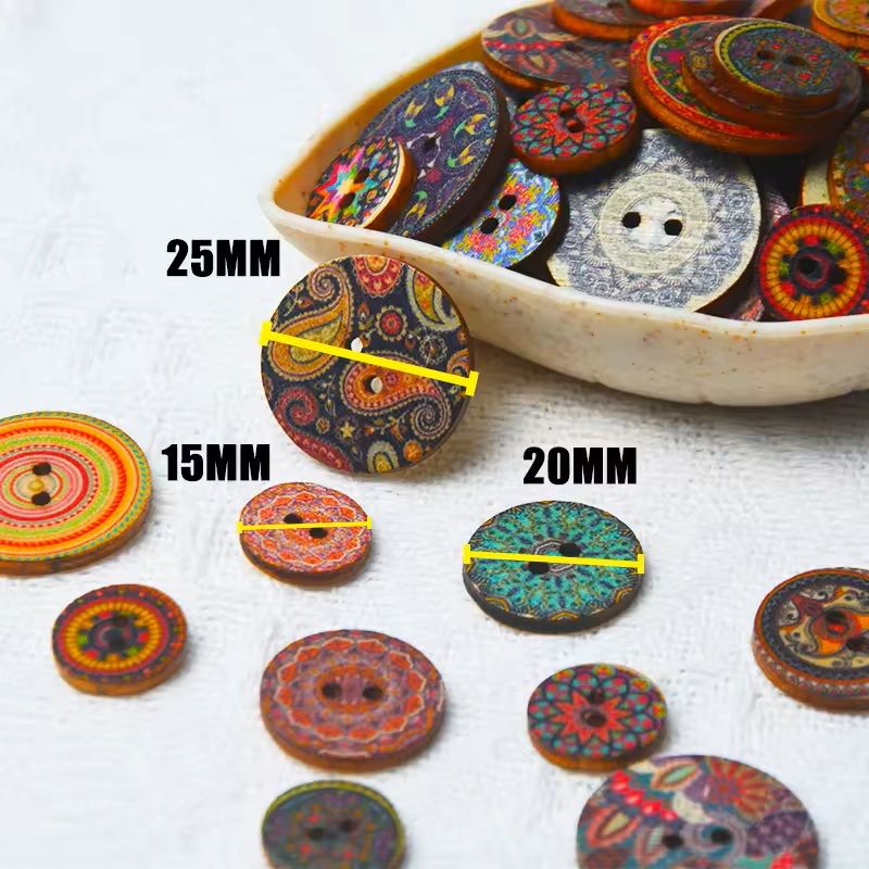 50 pcs Retro Wooden 2-Hole Buttons Handwork Sewing Buttons for Scrapbook, Clothing & DIY Crafts