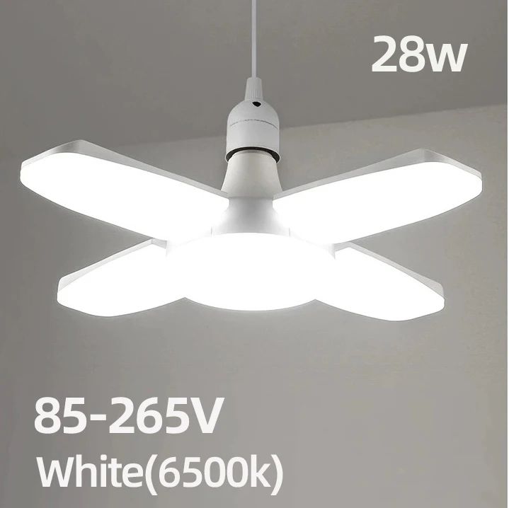 FlexBright Foldable LED Garage Light – E27 Fan-Blade Ceiling Bulb 6500K Daylight