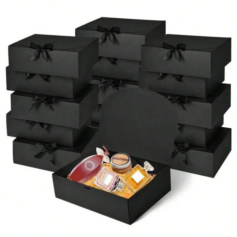 Black Gift Box with Lid, Elegant Gift Box with Ribbon for Best Man Proposal, Graduation Favors