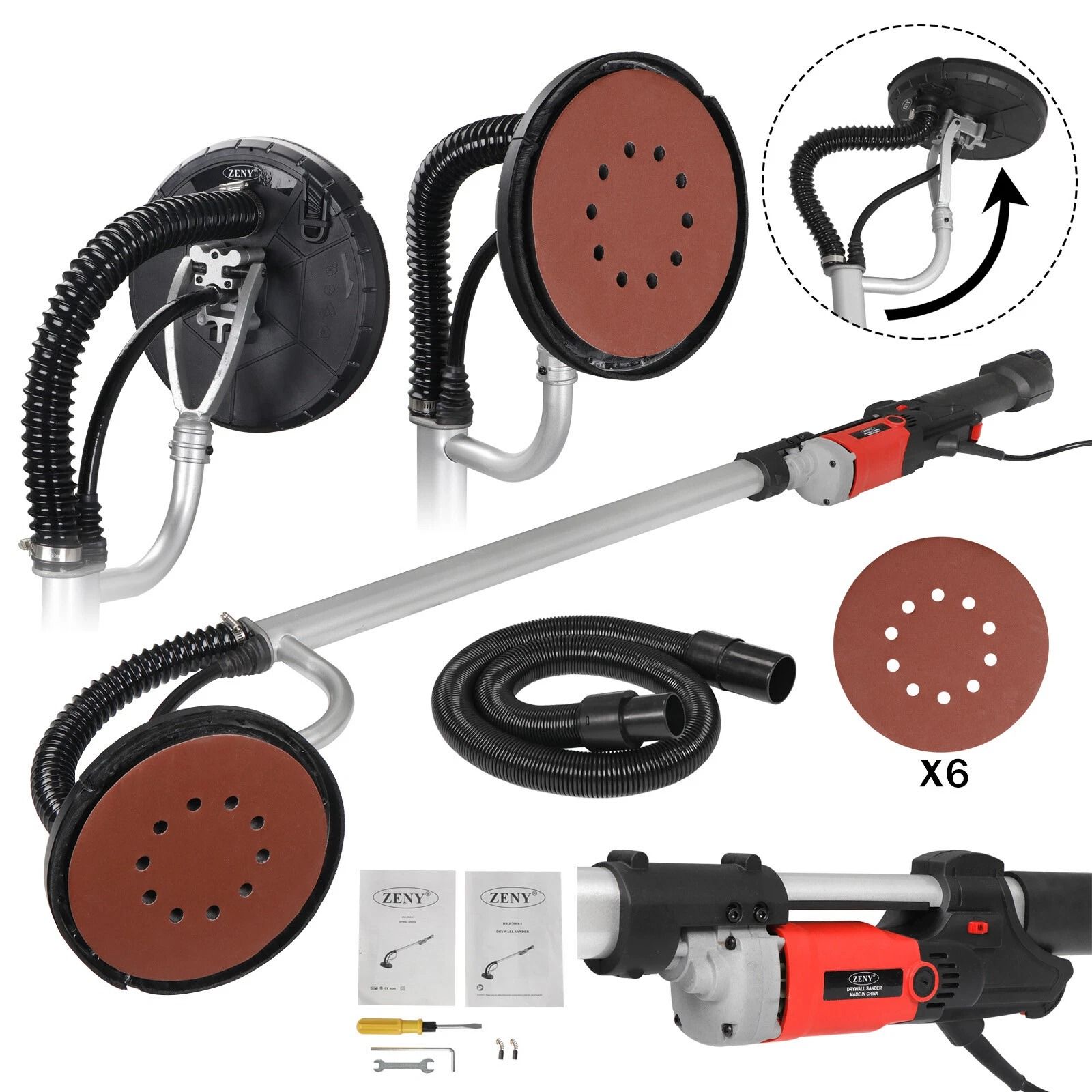 Heavy Duty Electric Drywall Sander with 6 Speed Control & Sanding Pads