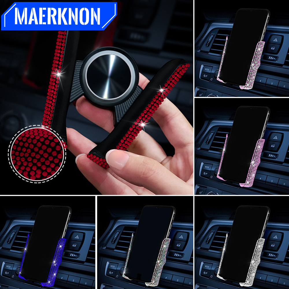Diamond Crystal Car Phone Holder Air Vent Clip Mount Stand Support Bracket Interior Accessories