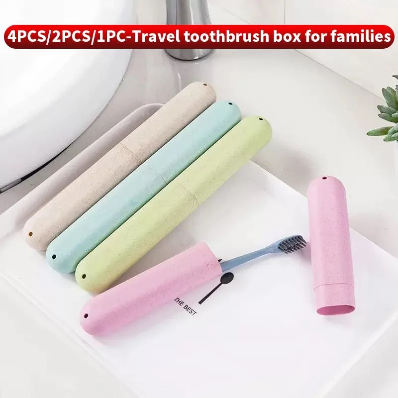 4PCS/2PCS/1PC Wheat Straw Travel Toothbrush Case – Eco-Friendly Portable Storage Container