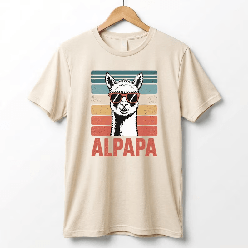 Retro Alpaca Dad Shirt Funny Fathers Day Gift Alpaca Dad Tee