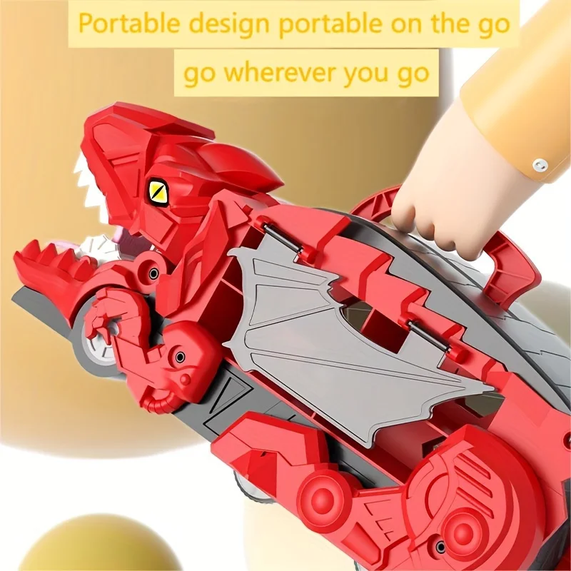 Dinosaur Swallowing Track Deformation Truck Toy with Alloy Racing Car Foldable Transport Storage Toy Gift
