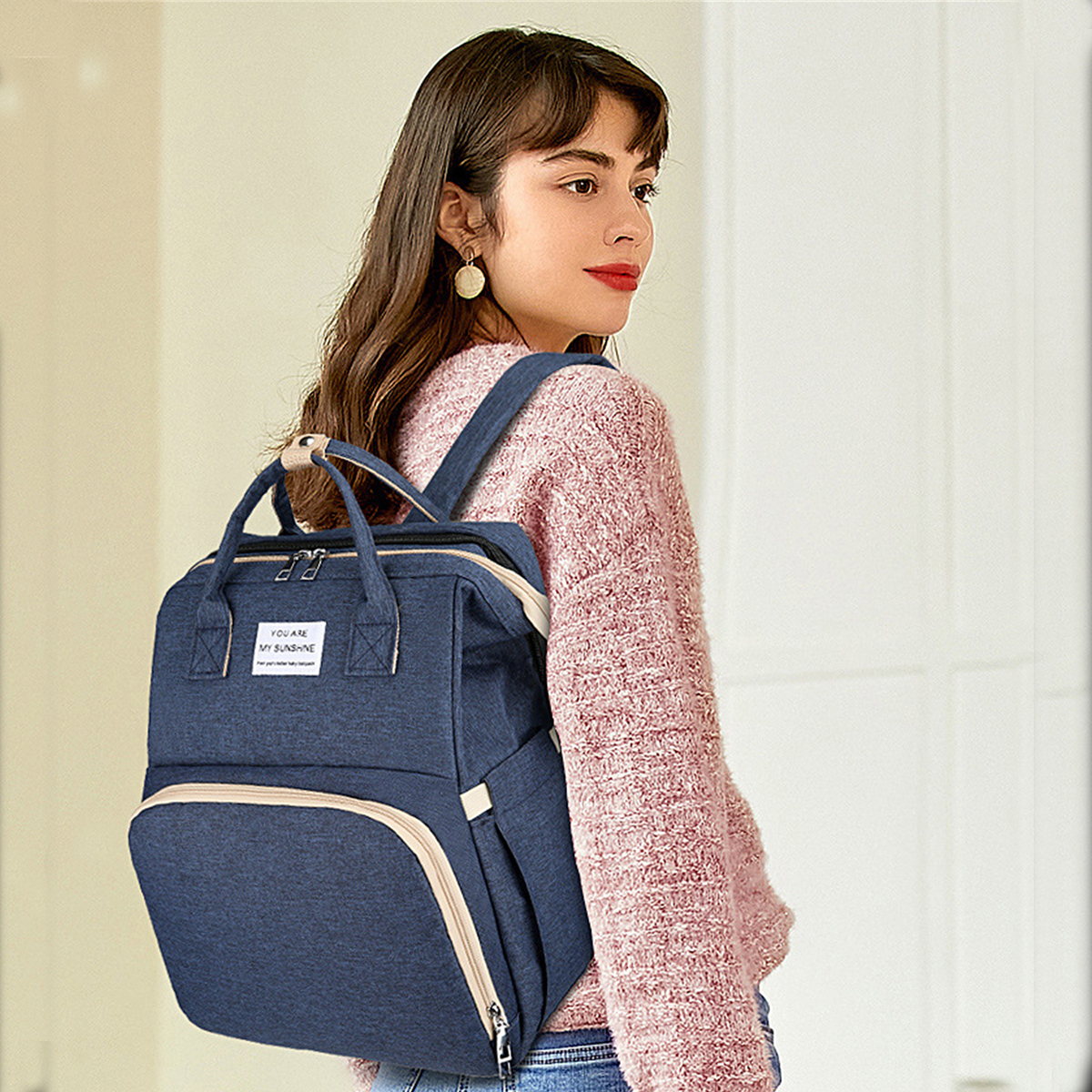 Fold able Bed Diaper Bag with Changing Station, Insulated Pocket, Large Capacity, Multi-Functional Double Shoulder