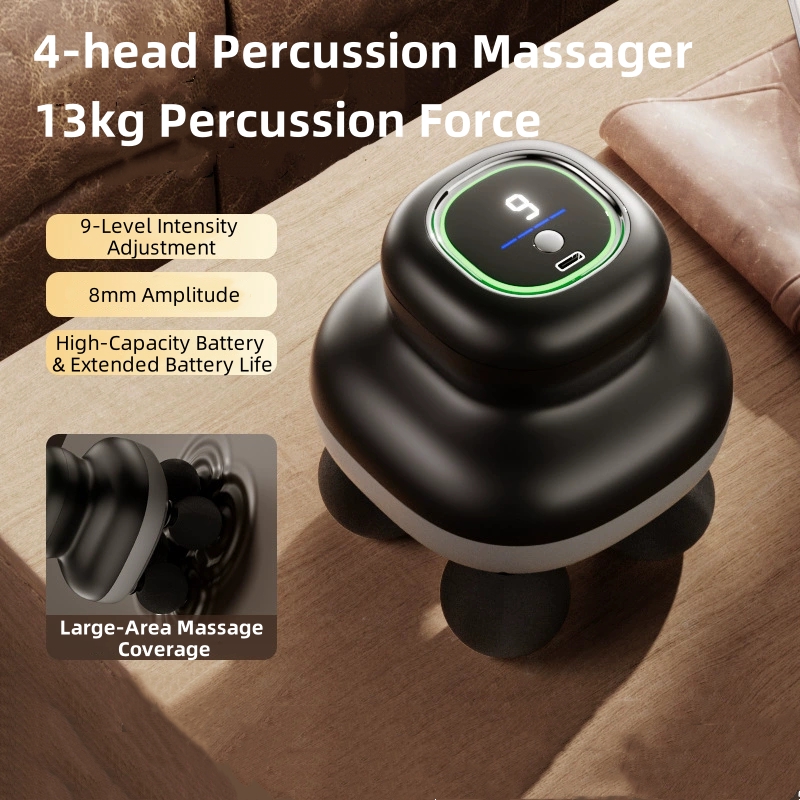 Professional Muscle Massager Tool, 4-Heads Handheld Fascia Gun, Portable Electric Deep Tissue Body Massager