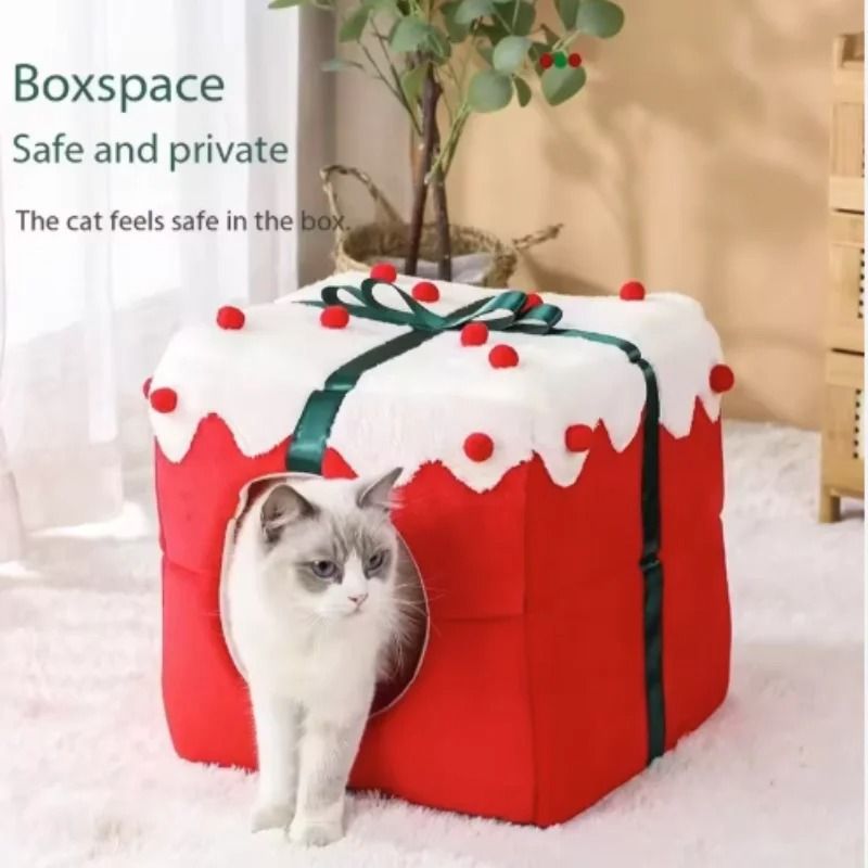 Christmas Pet Bed Cozy Winter Cat and Dog Sleeping House