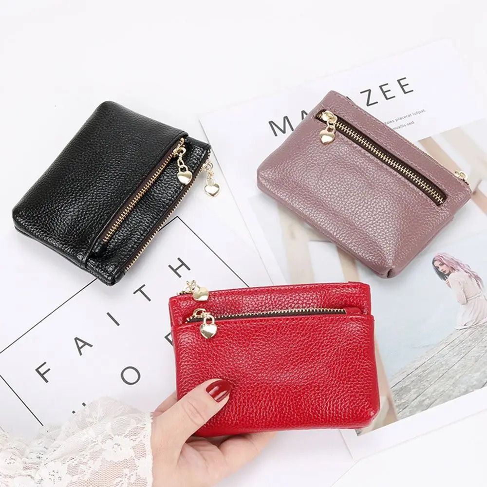 Double Zipper Heart Detail Mini Coin Purse