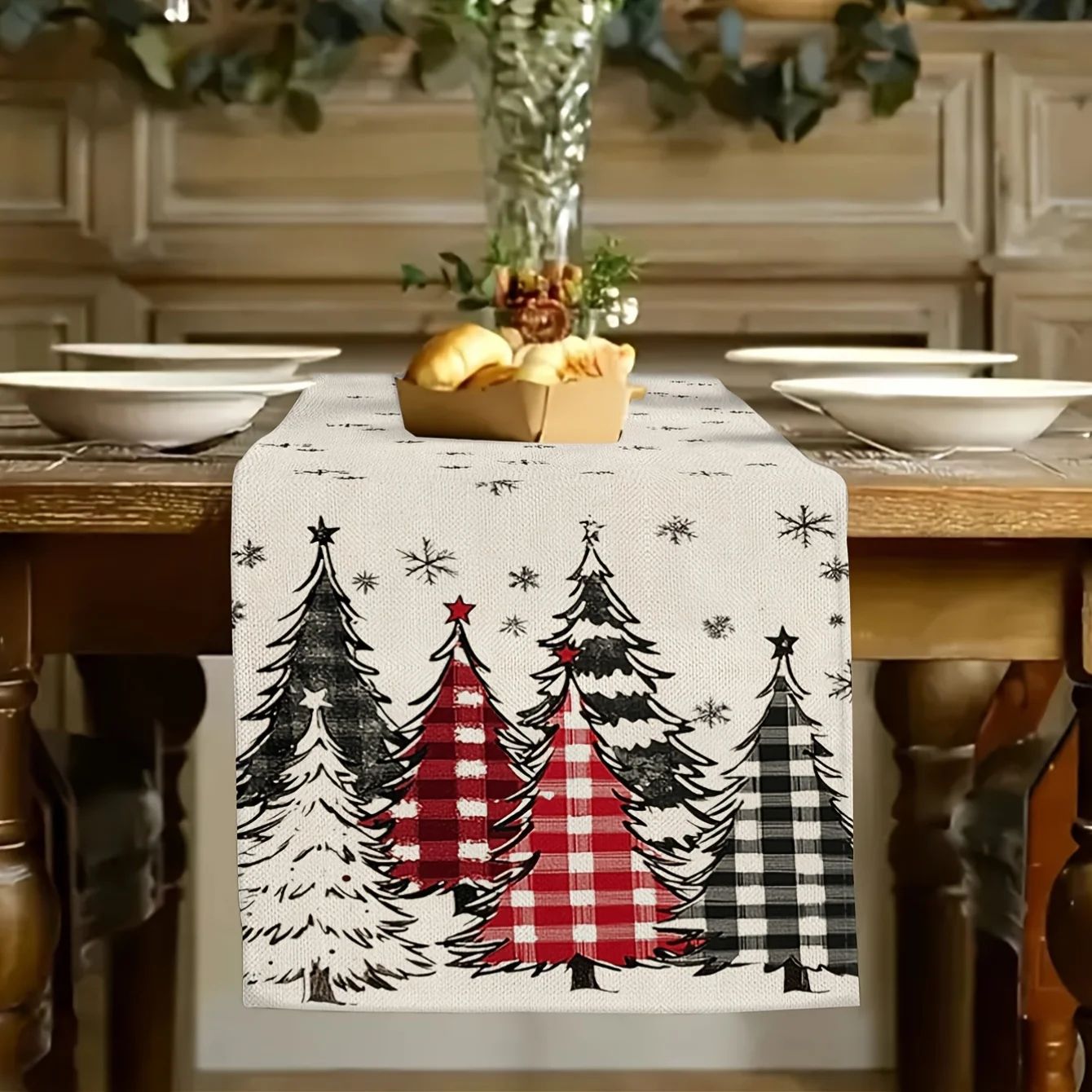 Retro Plaid Christmas Tree Table Runner