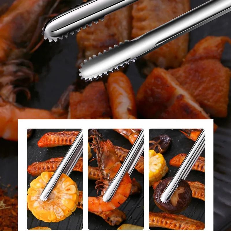 Stainless Steel Grill Tongs Food Clip BBQ Steak Bread Tong Cooking Utensil Non-Slip Kitchen Gadget