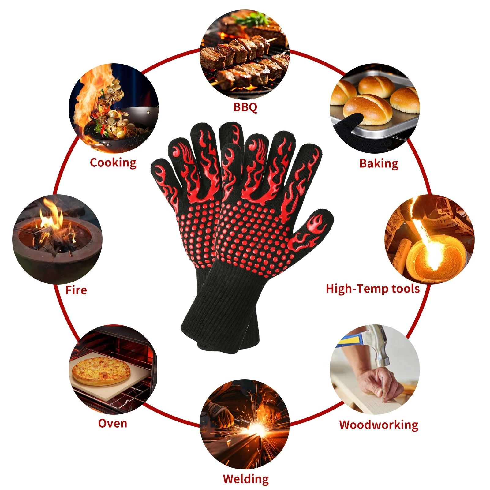 BBQ Gloves High Temperature Resistance Oven Mitts Fireproof Non Slip Grilling Gloves