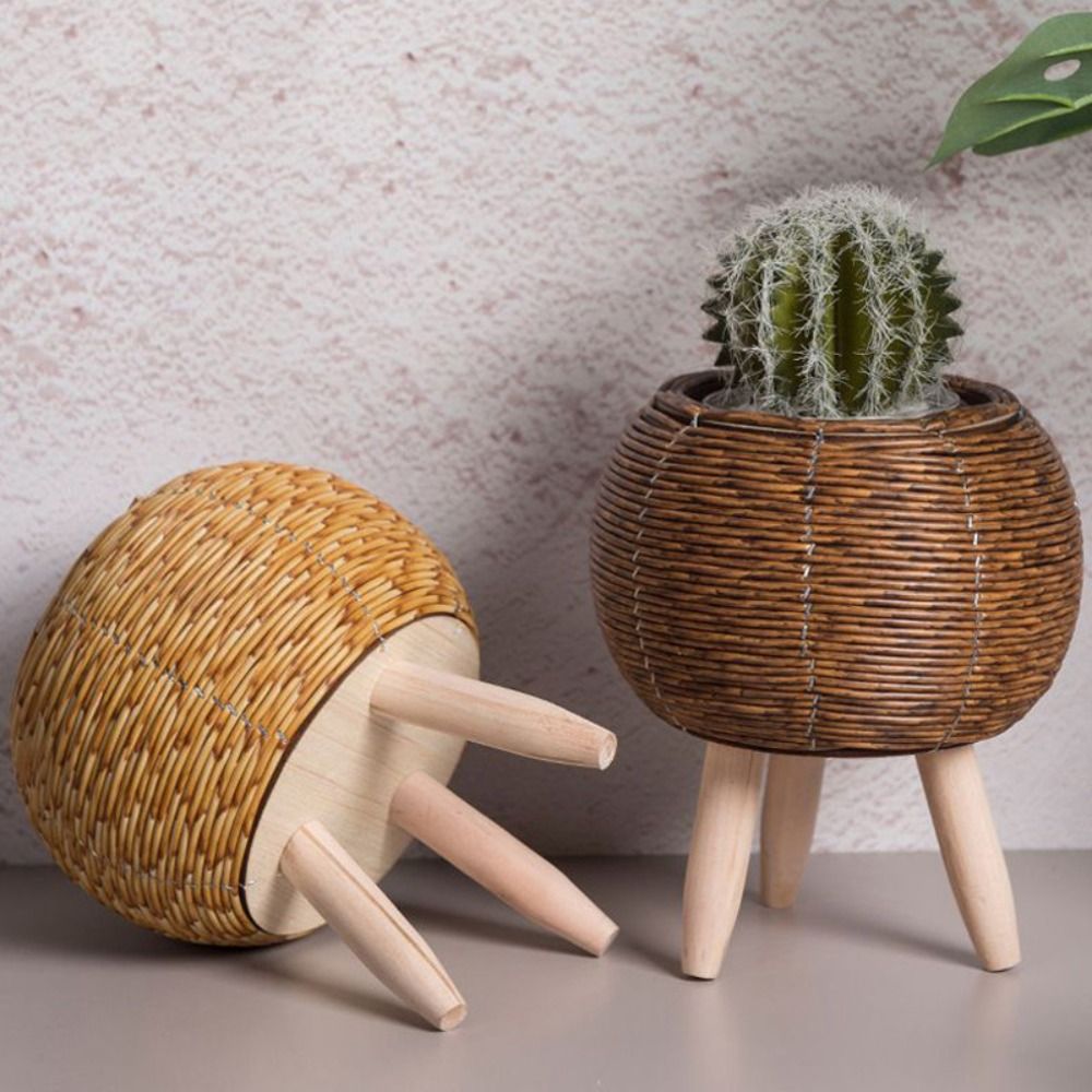 Fashion Rattan Woven Flower Pot, Creative Flower Planters, Durable Hand Wove Plant Stand, With Removable Legs