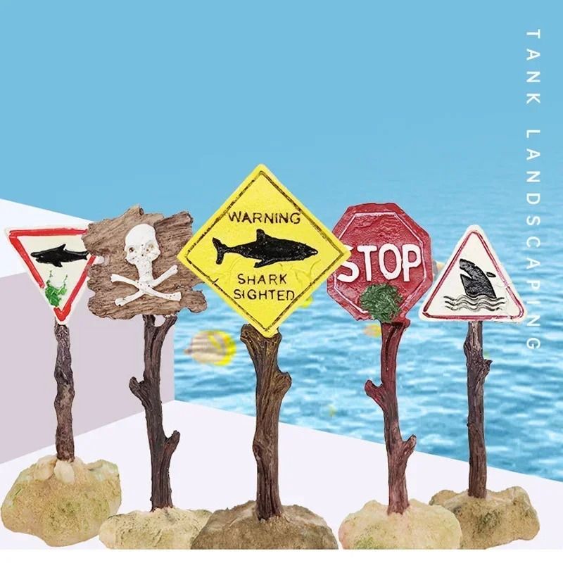 Resin Aquarium Shark Warning Sign Decoration