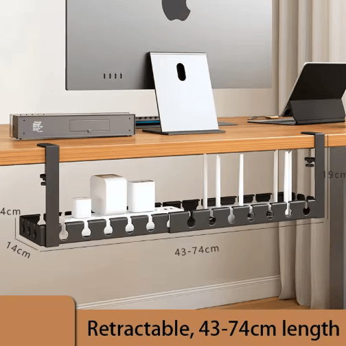 Extendable Steel Under Desk Cable Management Tray with Power Strip Holder
