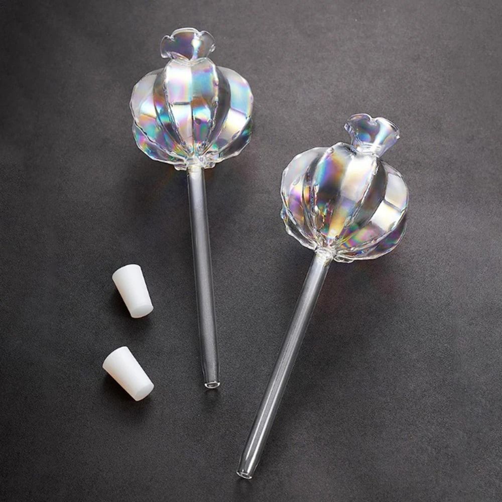 Glass Pomegranate Flower Plant Watering Globes Lazy Self Watering Drippers Set of 2