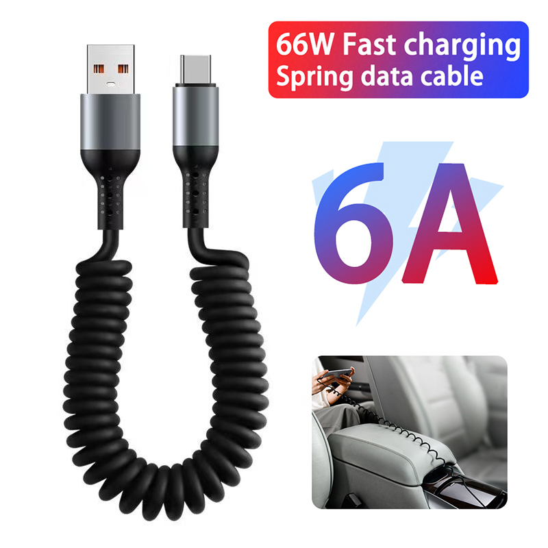 Portable USB Data Cable Fast Charge for Samsung, Xiaomi, Spring Car Phone Charger