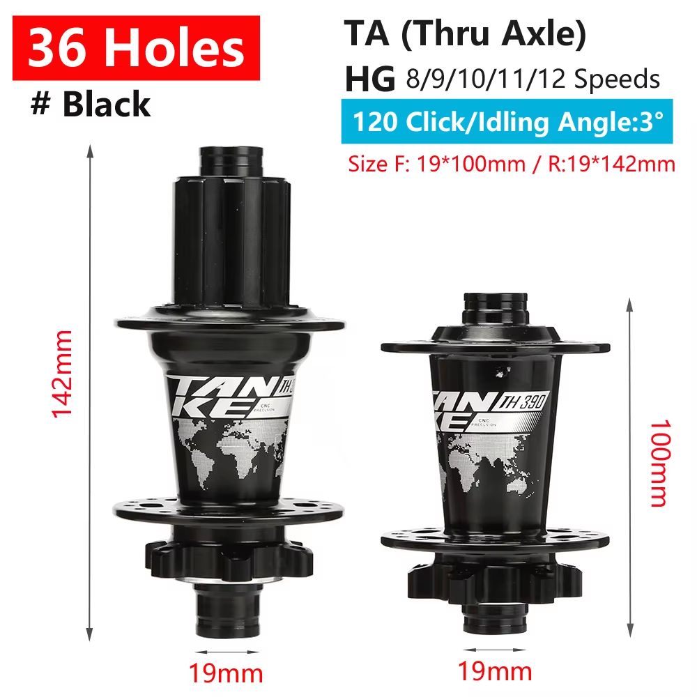 TANKE 120-Click 6-Bearing MTB Hub – 28/32/36H Disc Brake Front & Rear (8-12 Speed)