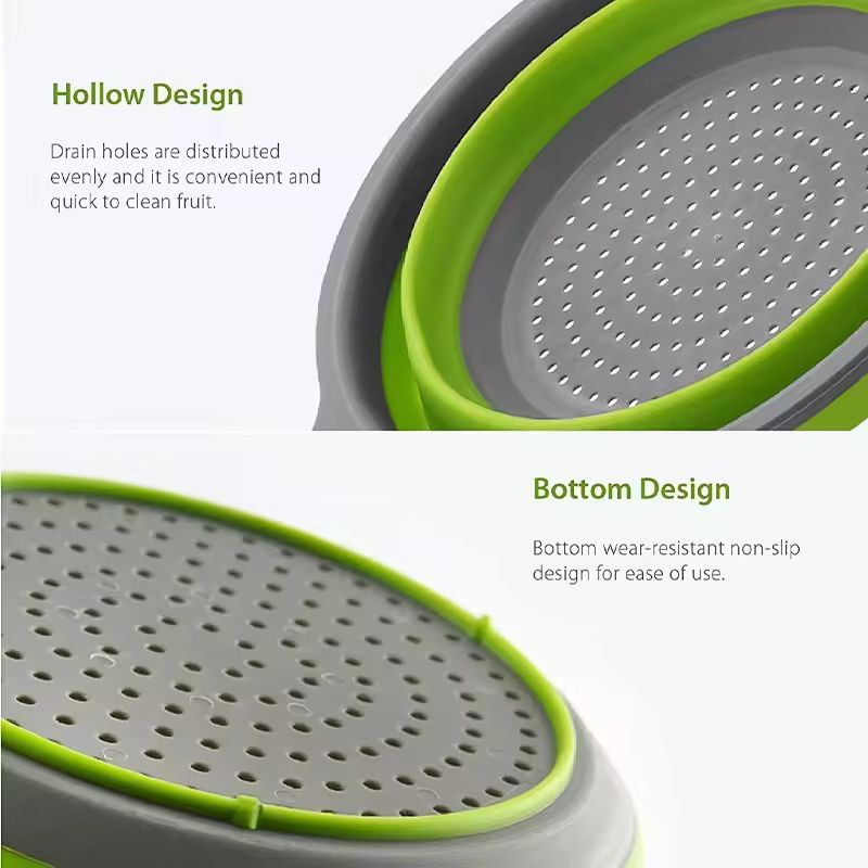 Silicone Collapsible Kitchen Colander – Space-Saving Pasta & Veggie Strainer with Handle