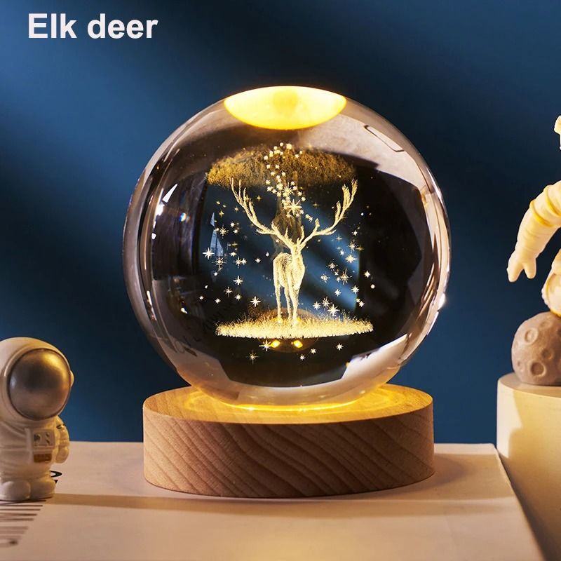 3D Crystal Ball LED Galaxy Lamp with Solar System Engraving