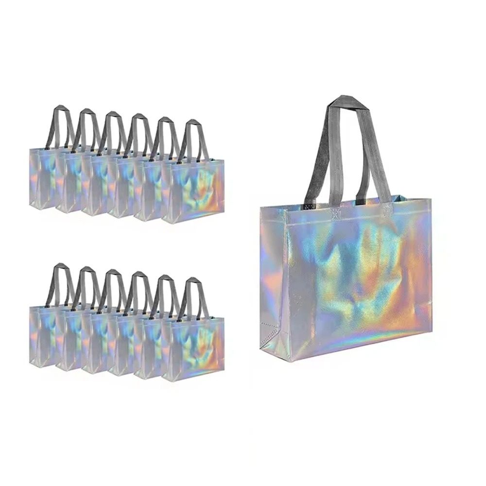Reusable Silver Gift Tote Bags Party Favor And Shopping Bags Set Of 5