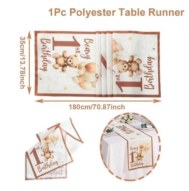 Teddy Bear Pattern 1st Birthday Table Runner
