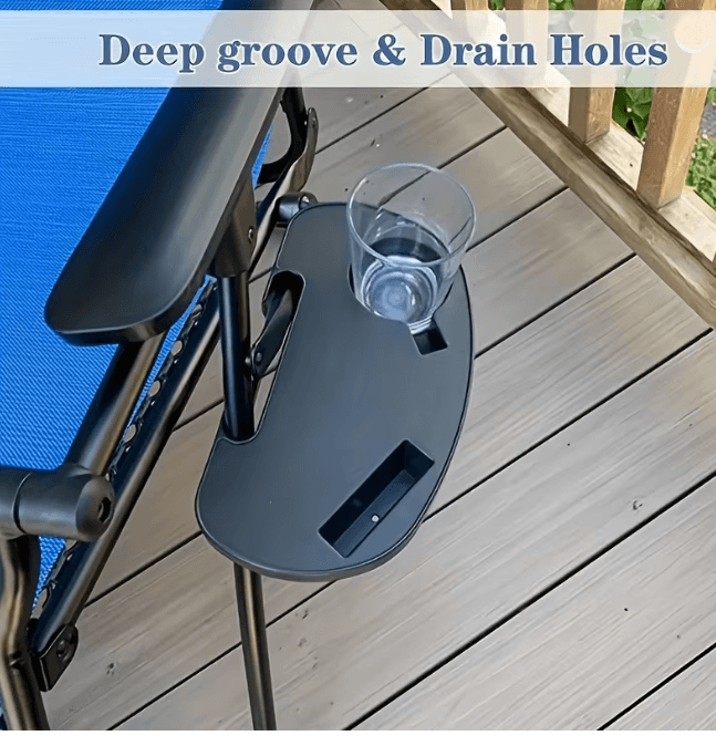 Durable Folding Chair Side Table Attachment with Cup Holder and Snack Tray