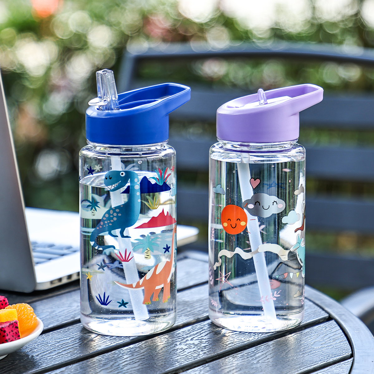 Cute Dinosaur Straw Water Bottle Portable Kids Ice Cream Cup