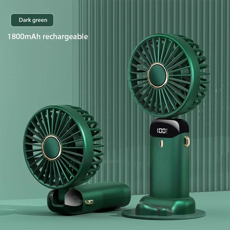 Foldable Handheld Mini Fan with Neck Hanging Design, 5 Speed USB Rechargeable Fan with Phone Stand, LED Display and 1800