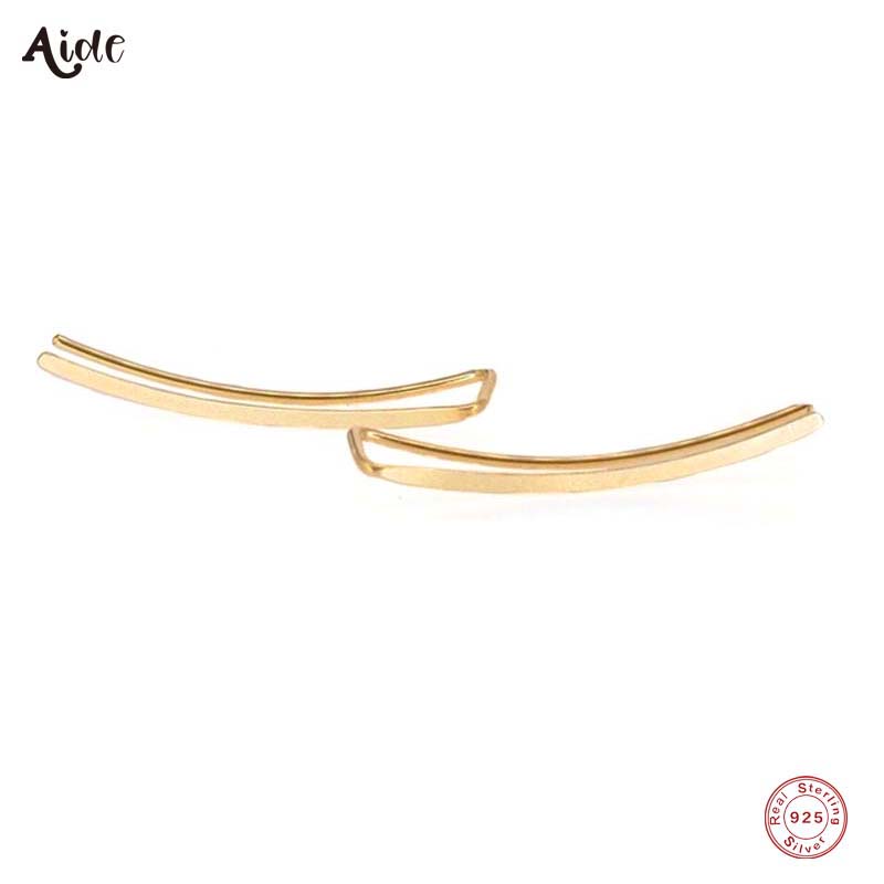 925 Sterling Silver Long Line Ear Climber Stud Earrings: Minimalist Women's Piercing Jewelry