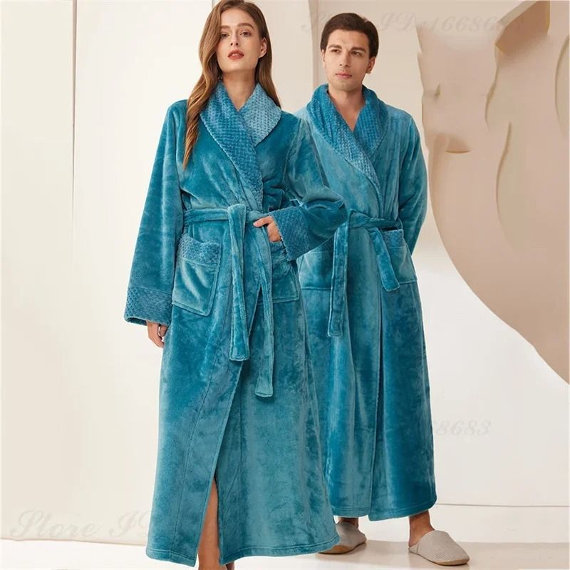 Autumn Winter Thicken Coral Fleece Robe – Warm Flannel Couple's Long Gown & Premium Lounge Wear