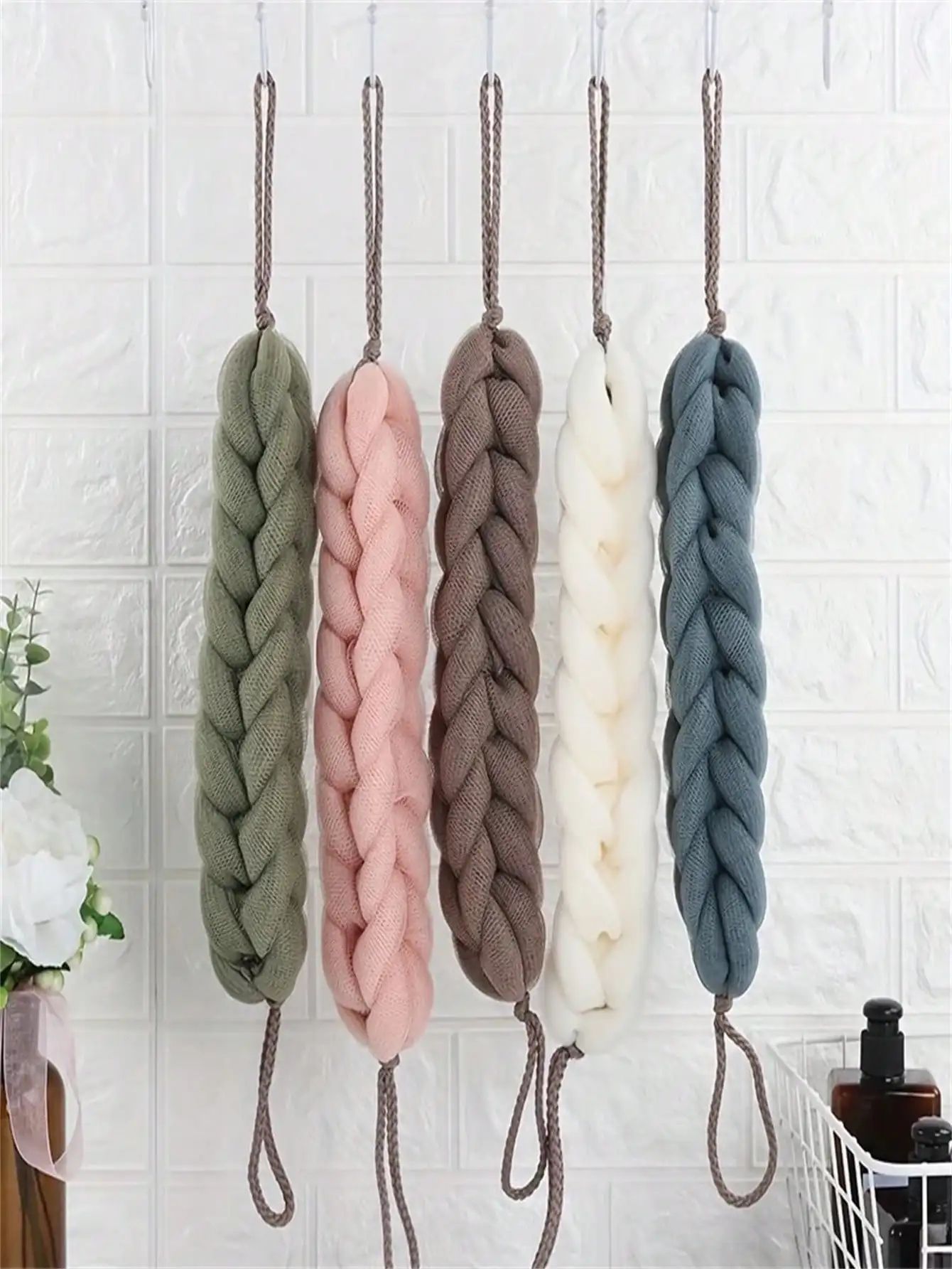 Braided Mesh Back Scrubber Long Handle Exfoliating Shower Body Sponge